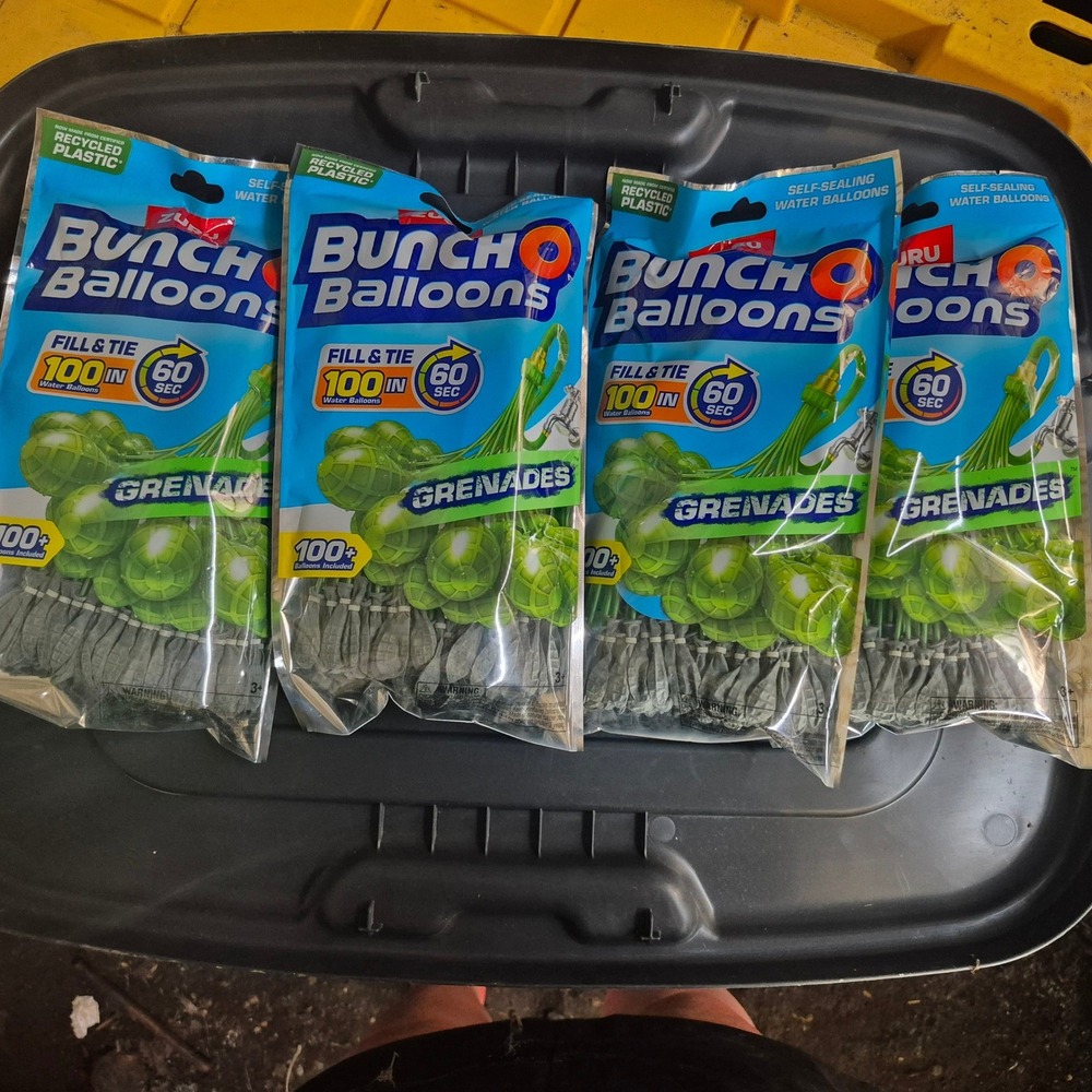 Lot of 4 Zuru Bunch O Balloons Grenades Self-Sealing Rapid Fill Water Balloons